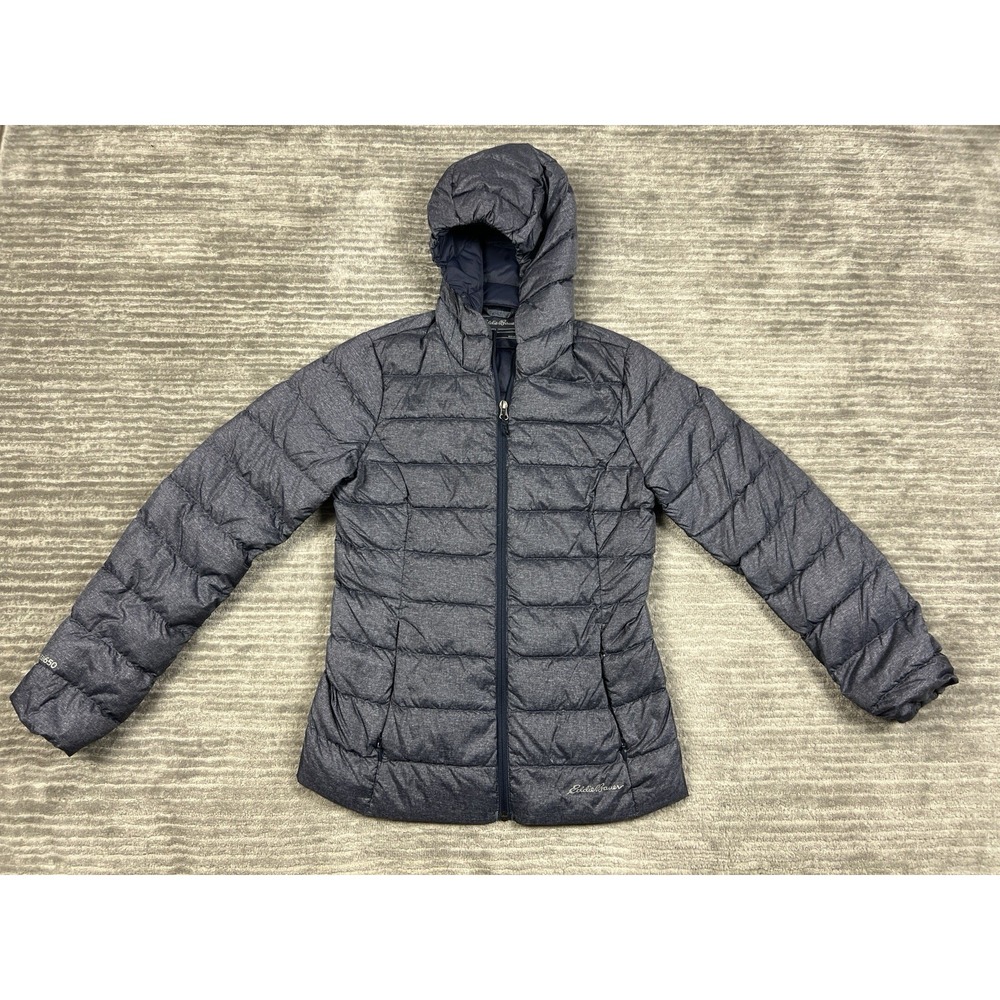 Eddie Bauer Jacket Womens XS Blue Hooded Packable Quilted Down‎ Full Zip